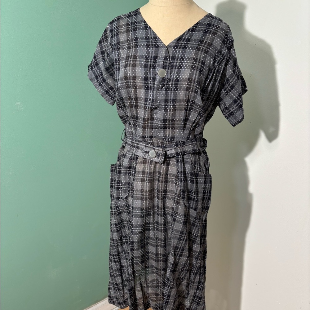 Vintage 1950’s Black & Gray Plaid Day  Dress